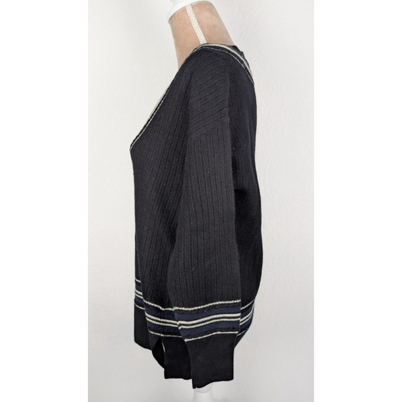 Rag and Bone Dianna Sweater Sz S Black Rugby Polo Preppy Oversize Retro - Picture 2 of 10